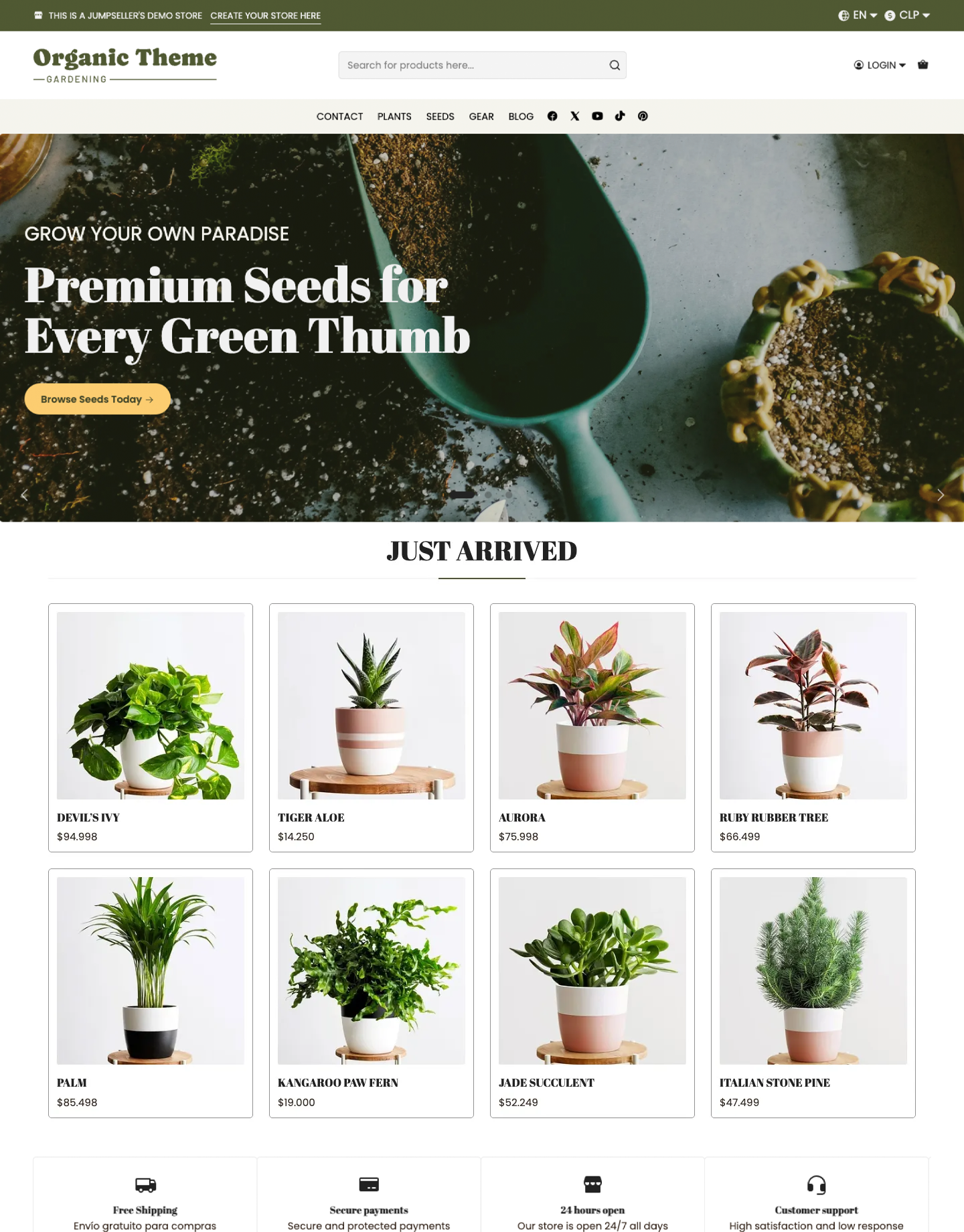 Organic gardening store generated with Jumpseller AI