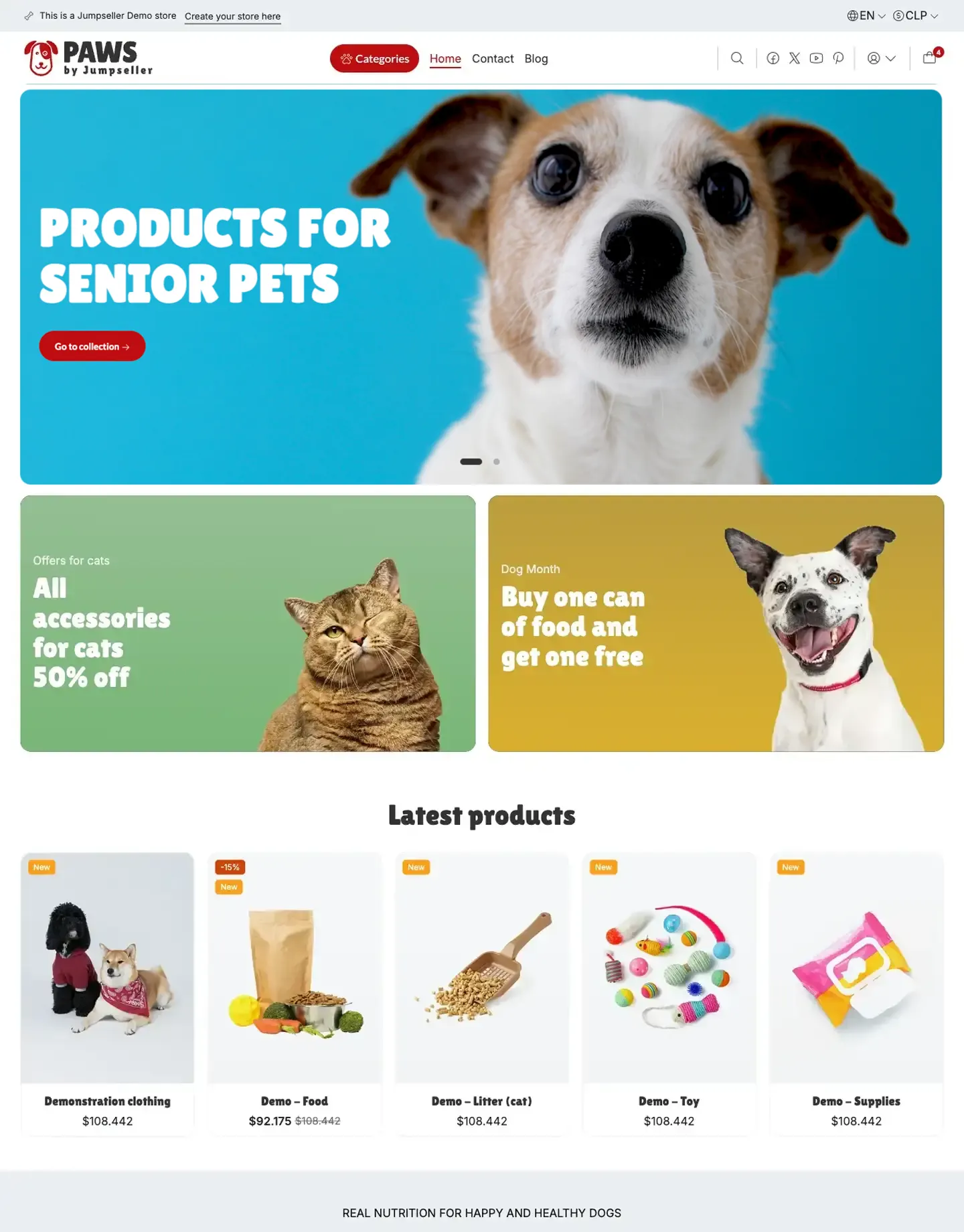 Paws pet store generated with Jumpseller AI